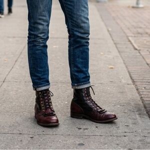 Justin Boots Two-Tone Burgundy and Black Lace-Up Western Boots